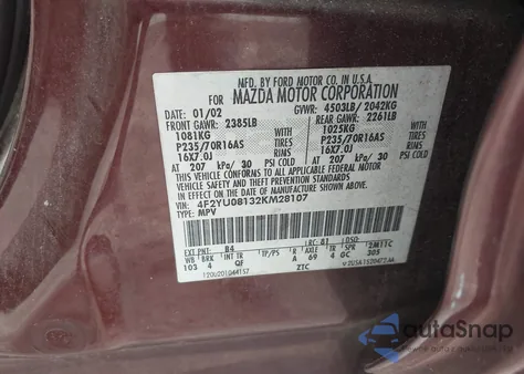 2002 Mazda Tribute Lx/Es from USA, damaged, VIN 4F2YU08132KM28107